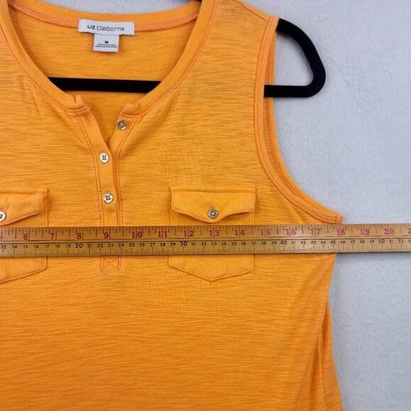 Liz Claiborne Womens Orange Henley Tank Top Two Front Button Pockets Medium - Picture 4 of 7